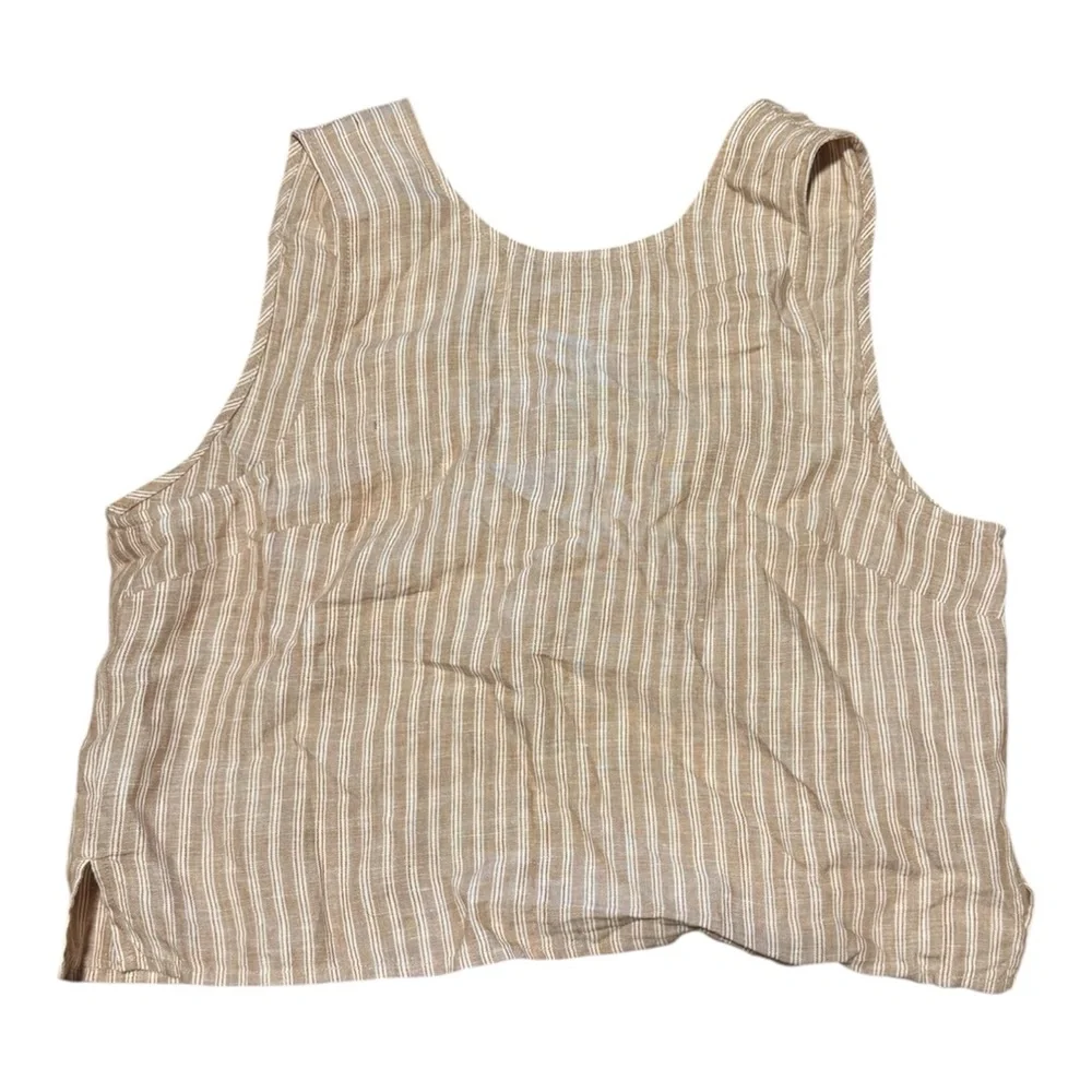 Madewell Beige & White Striped 100% Linen Open Tie Back Tank Top Size 14 - Picture 3 of 9